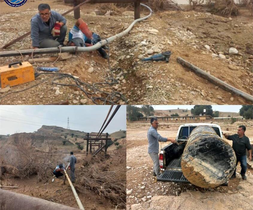 بازگشت آب شرب ۲۰ خانوار / بازسازی اضطراری خط انتقال آب روستای تمبی پایین پس از سیلاب